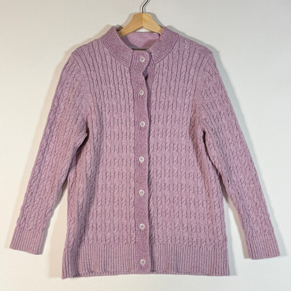 L.L. Bean XL Petite Cardigan Purple Women Cable Knit Sweater Grandmacore Coastal